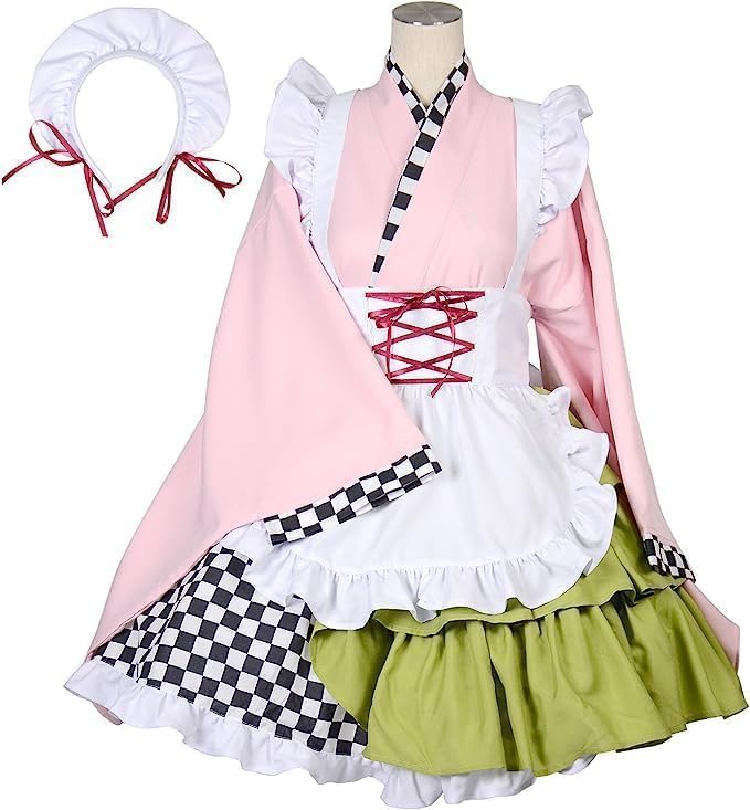 Amazon.co.jp: 大正浪漫 和風 メイド服 ピンク コスチューム